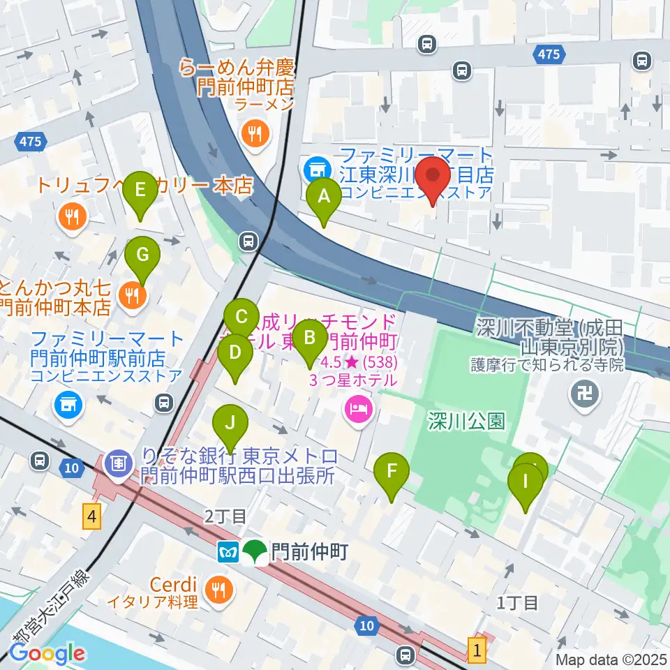 門前仲町シンフォニーサロン周辺のカフェ一覧地図