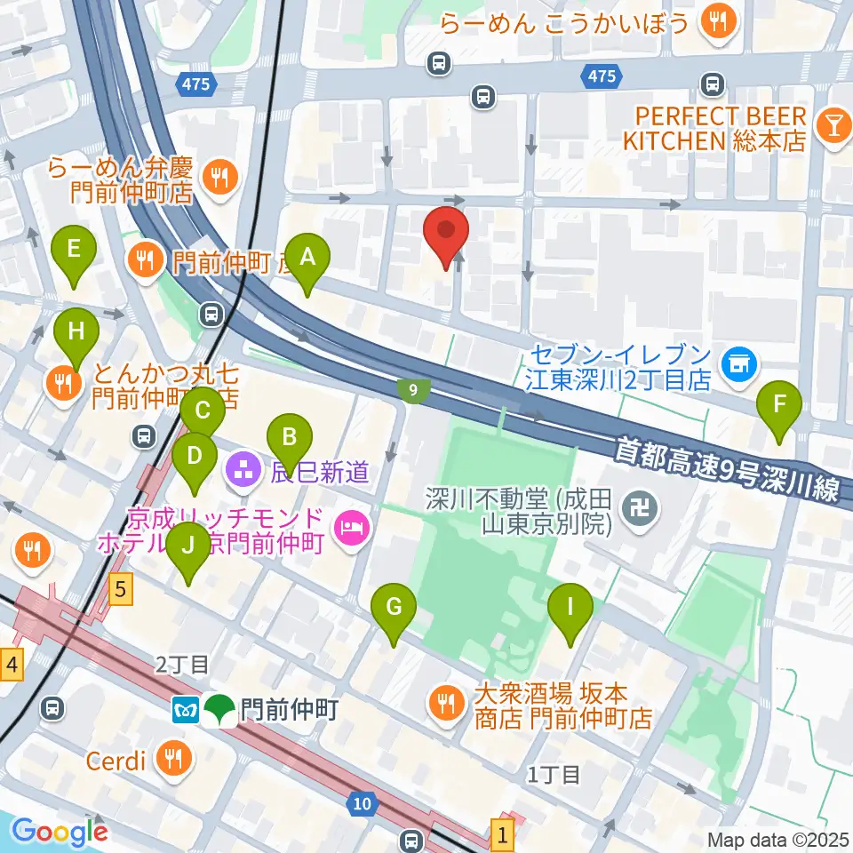門前仲町シンフォニーサロン周辺のカフェ一覧地図