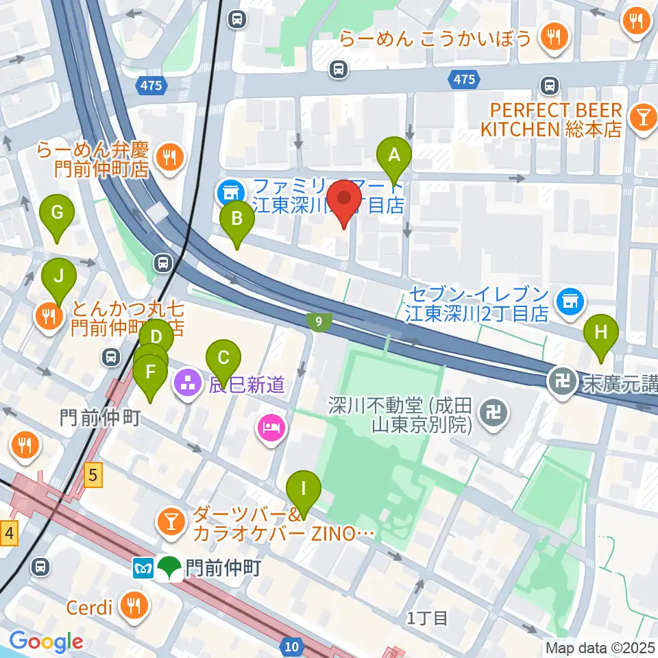 門前仲町シンフォニーサロン周辺のカフェ一覧地図