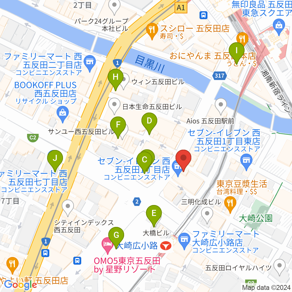 五反田ロッキー周辺のカフェ一覧地図