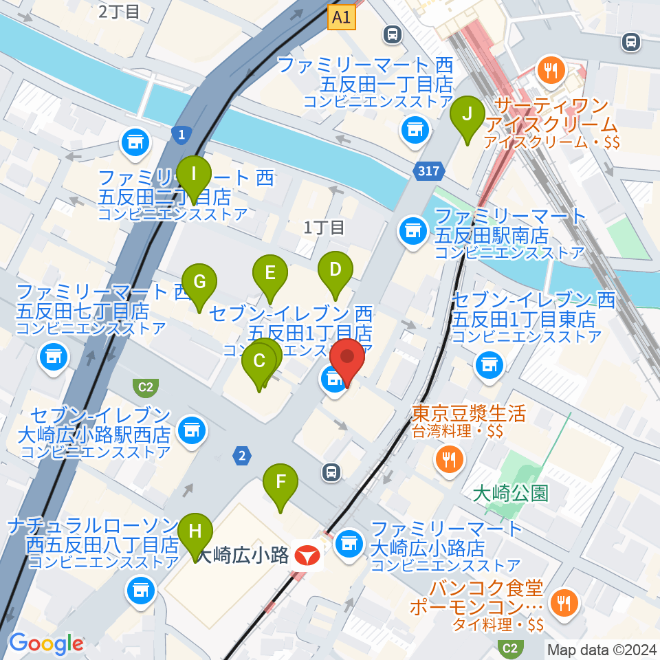 五反田ロッキー周辺のカフェ一覧地図