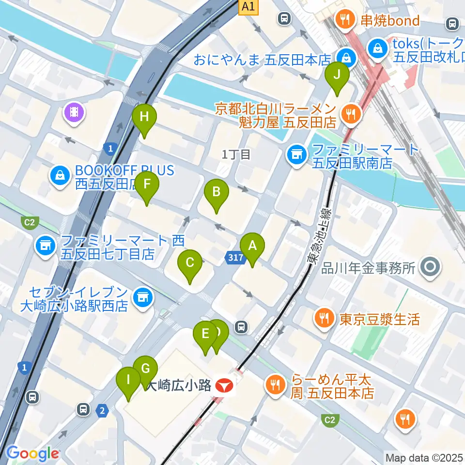 五反田ロッキー周辺のカフェ一覧地図
