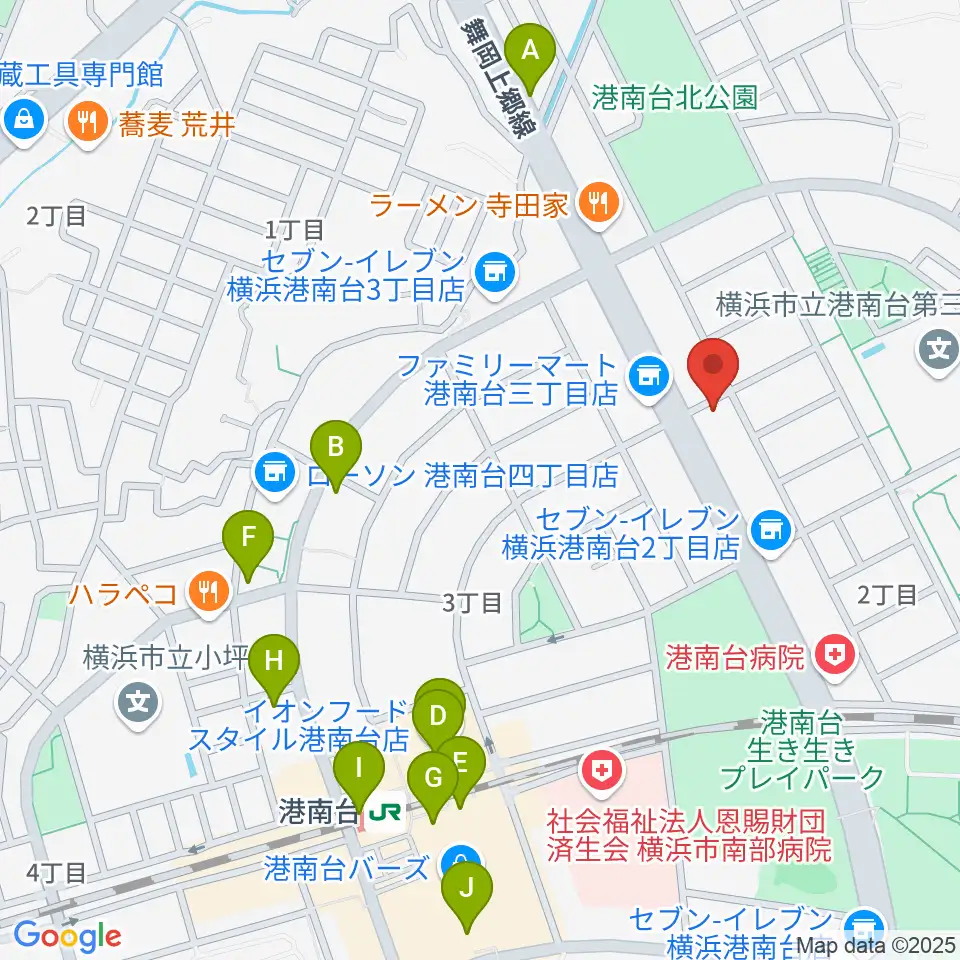 新堀ギター音楽院 港南台教室周辺のカフェ一覧地図