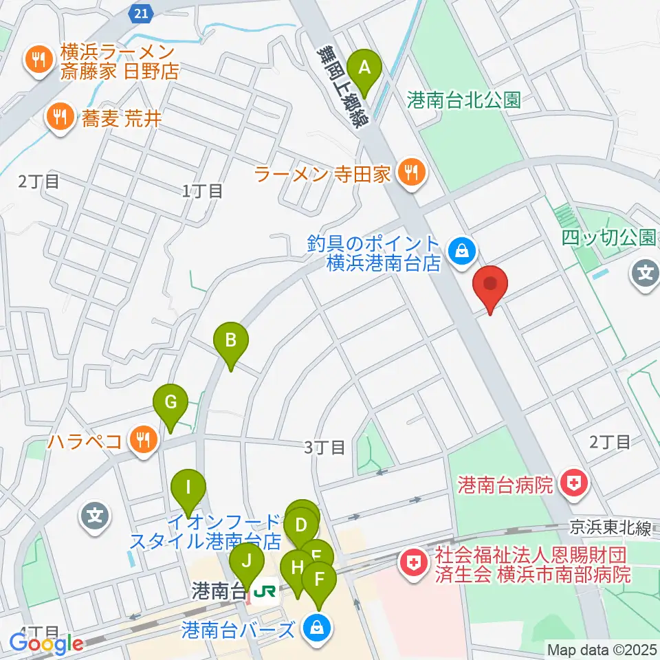 新堀ギター音楽院 港南台教室周辺のカフェ一覧地図