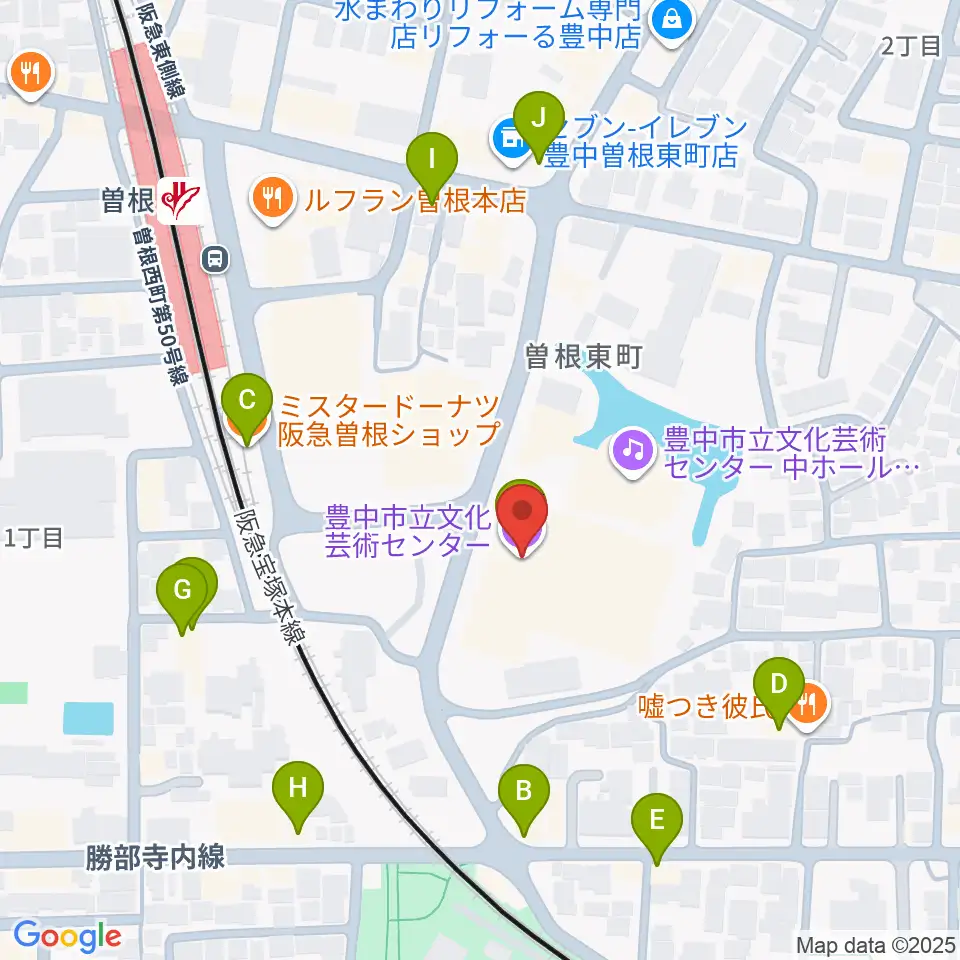 豊中市立文化芸術センター周辺のカフェ一覧地図