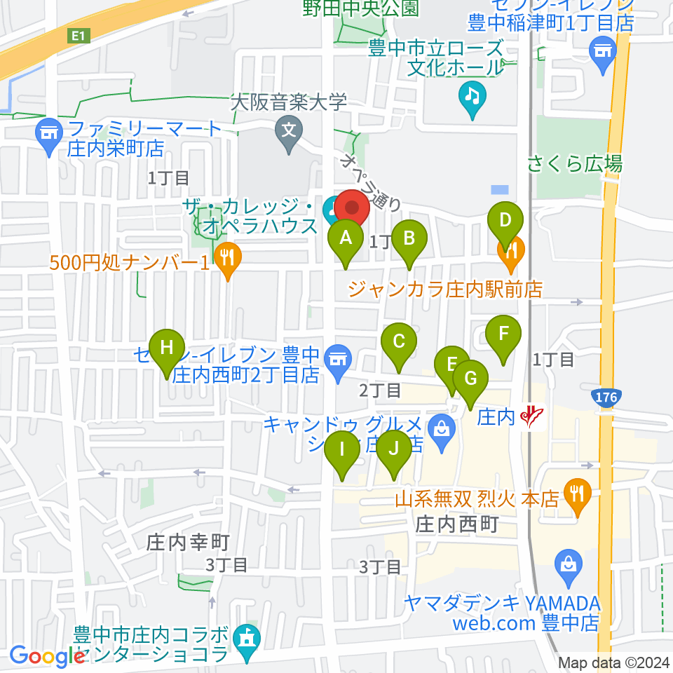 大阪音楽大学 ザ・カレッジ・オペラハウス周辺のカフェ一覧地図