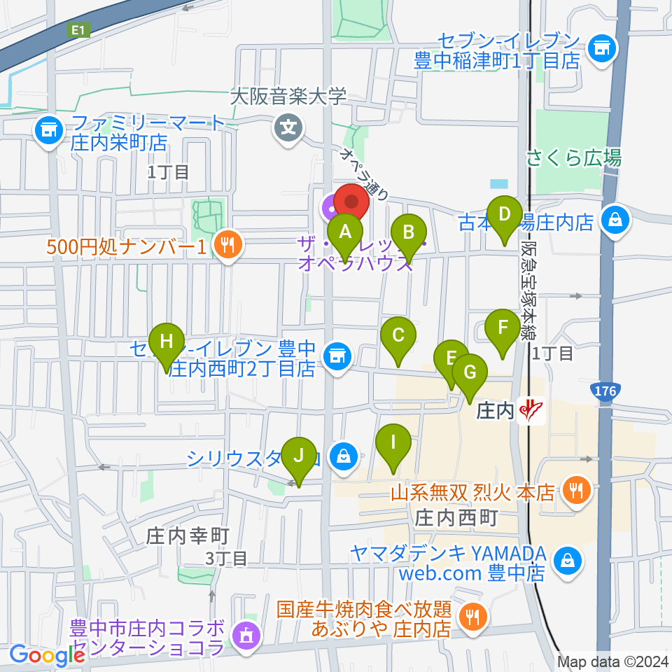 大阪音楽大学 ザ・カレッジ・オペラハウス周辺のカフェ一覧地図