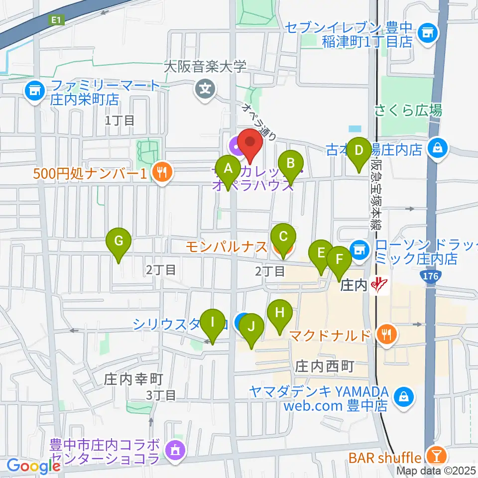 大阪音楽大学 ザ・カレッジ・オペラハウス周辺のカフェ一覧地図
