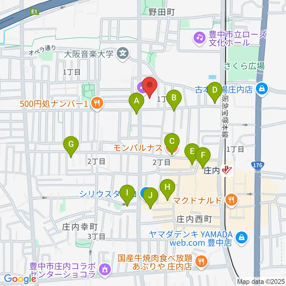大阪音楽大学 ザ・カレッジ・オペラハウス周辺のカフェ一覧地図