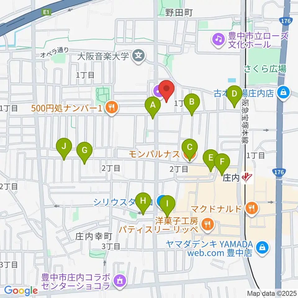 大阪音楽大学 ザ・カレッジ・オペラハウス周辺のカフェ一覧地図
