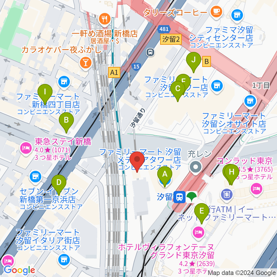 日仏文化協会 汐留ホール周辺のカフェ一覧地図