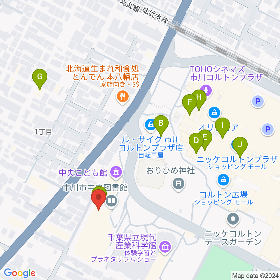 市川市文学ミュージアム周辺のカフェ一覧地図