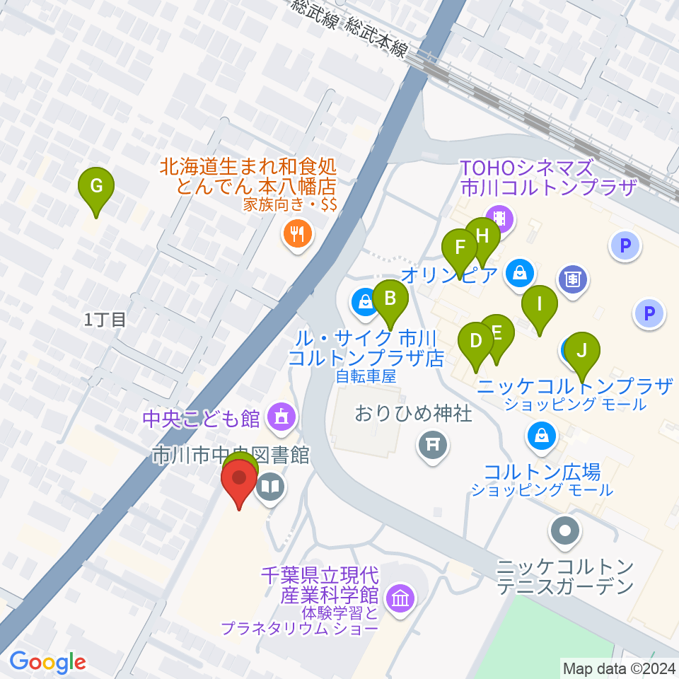 市川市文学ミュージアム周辺のカフェ一覧地図