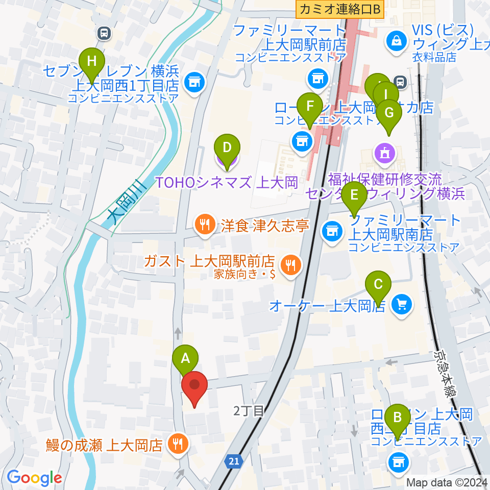 新堀ギター音楽院 上大岡教室周辺のカフェ一覧地図