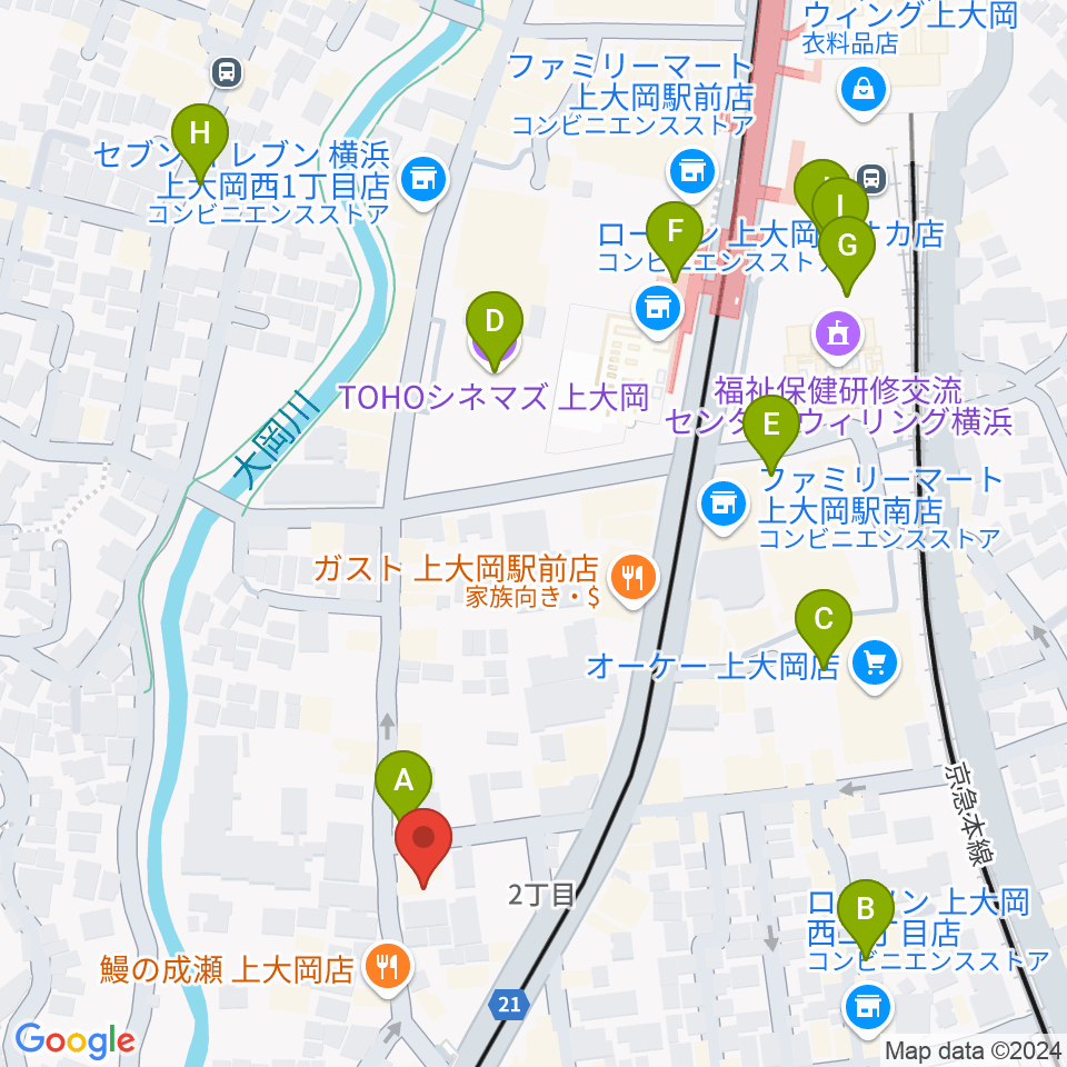 新堀ギター音楽院 上大岡教室周辺のカフェ一覧地図