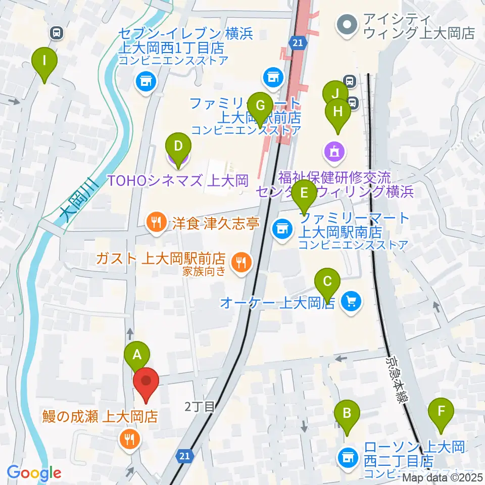 新堀ギター音楽院 上大岡教室周辺のカフェ一覧地図