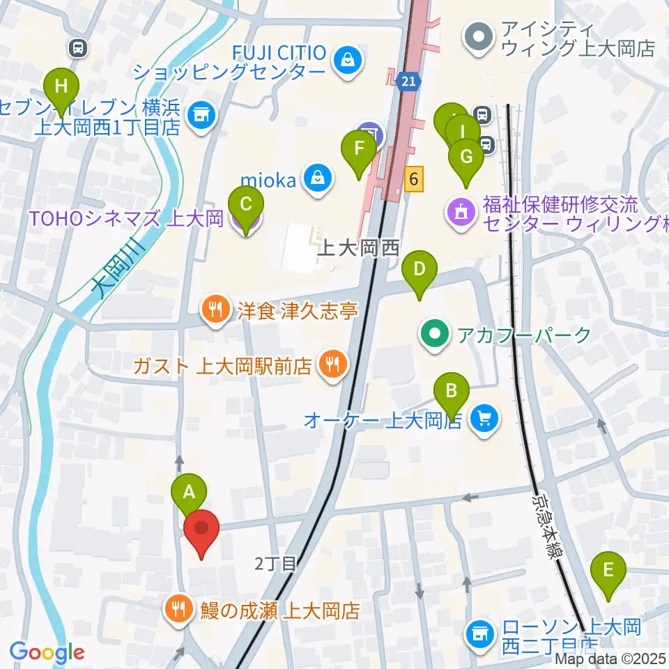 新堀ギター音楽院 上大岡教室周辺のカフェ一覧地図