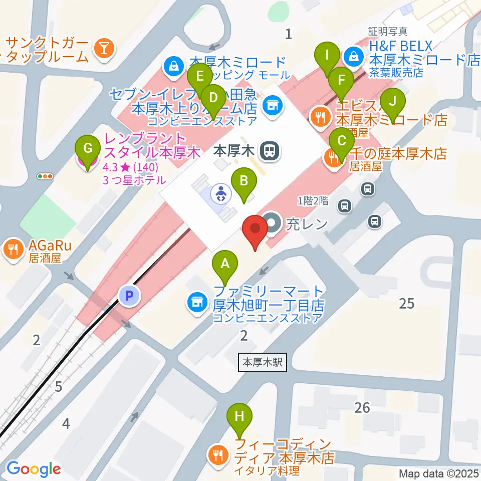 新堀ギター音楽院 本厚木教室周辺のカフェ一覧地図