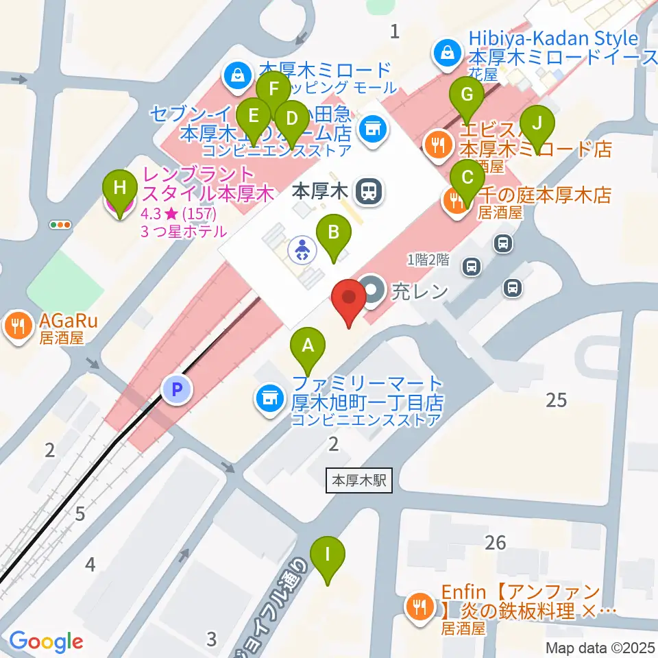 新堀ギター音楽院 本厚木教室周辺のカフェ一覧地図