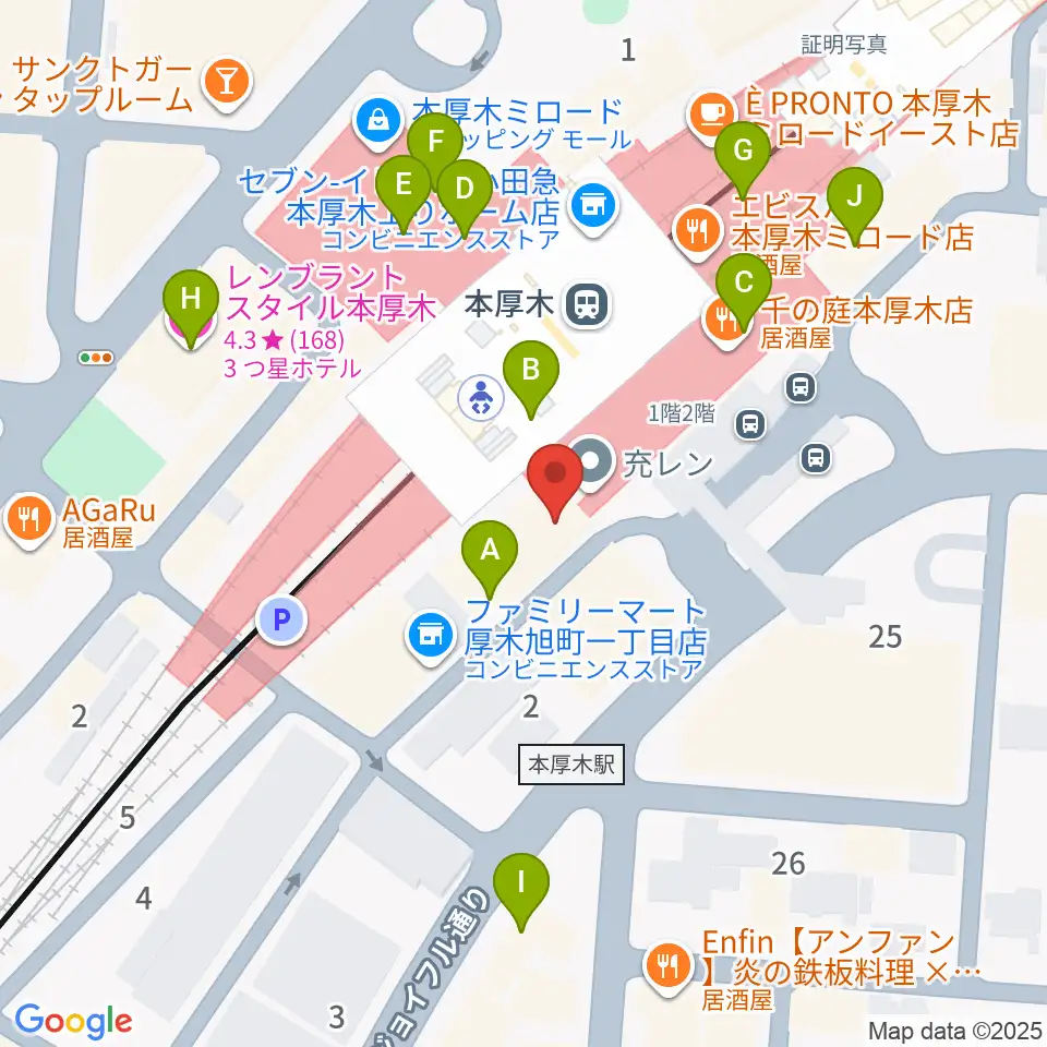 新堀ギター音楽院 本厚木教室周辺のカフェ一覧地図