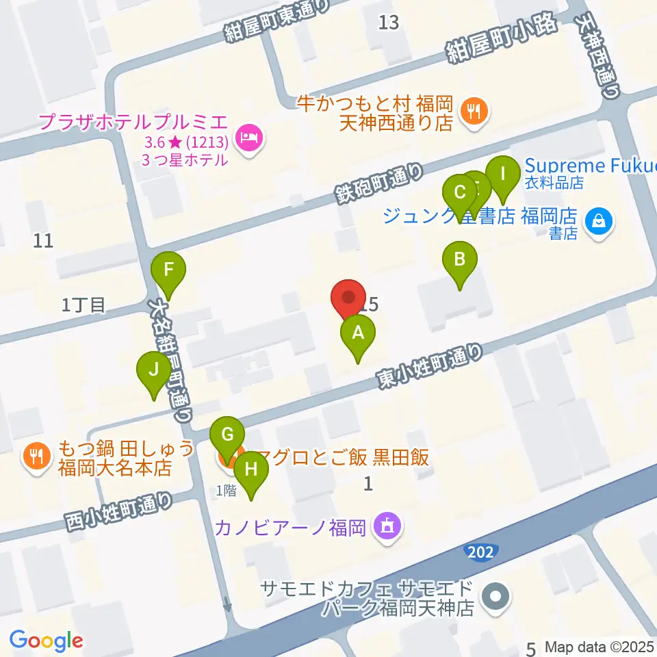 ティエンポ・ホール周辺のカフェ一覧地図