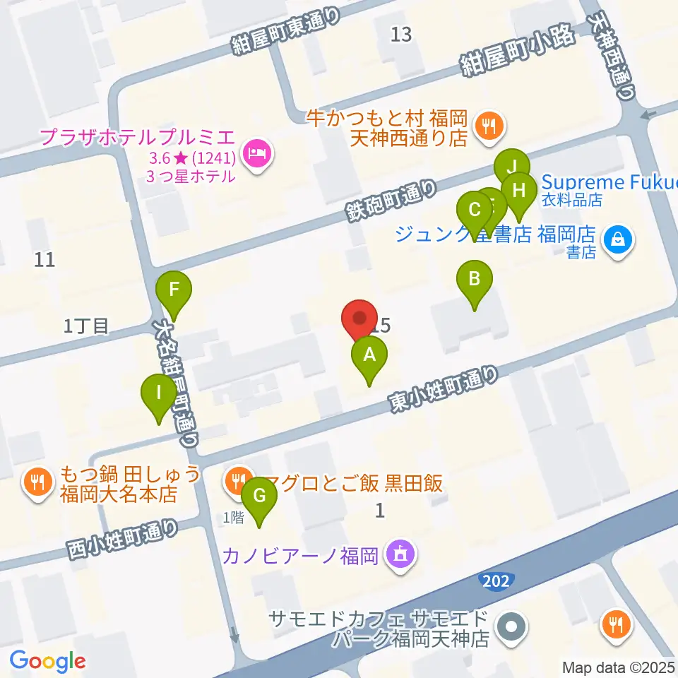 ティエンポ・ホール周辺のカフェ一覧地図