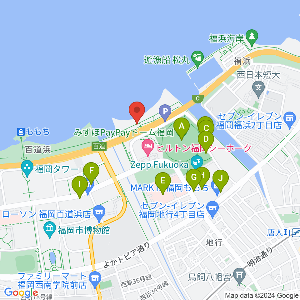 シーサイドももち海浜公園周辺のカフェ一覧地図