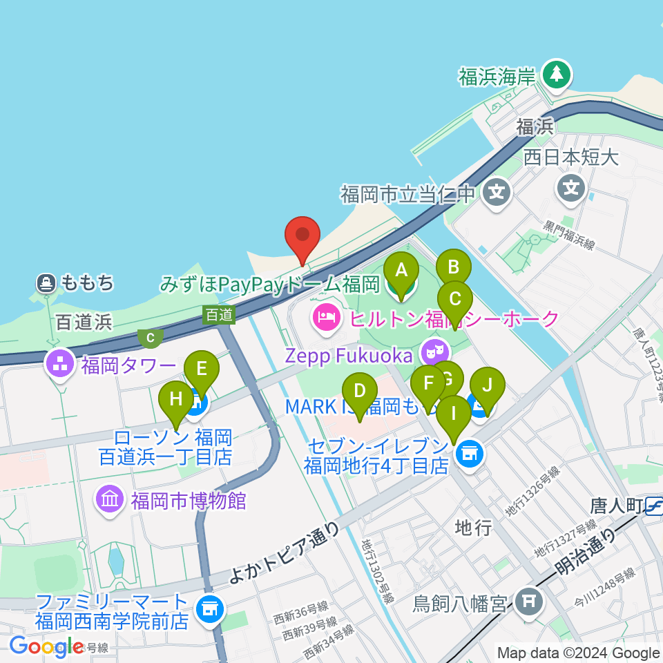 シーサイドももち海浜公園周辺のカフェ一覧地図