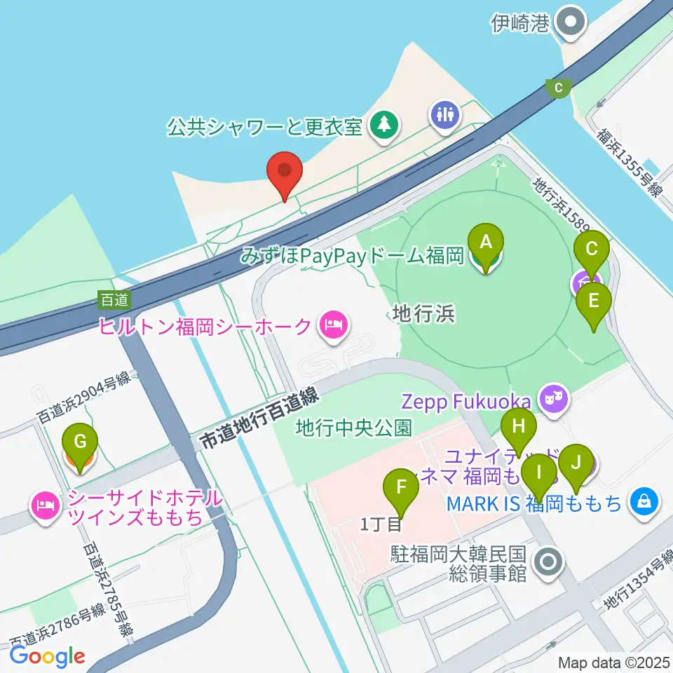 シーサイドももち海浜公園周辺のカフェ一覧地図