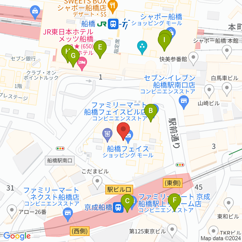 船橋市民文化創造館 きららホール周辺のカフェ一覧地図