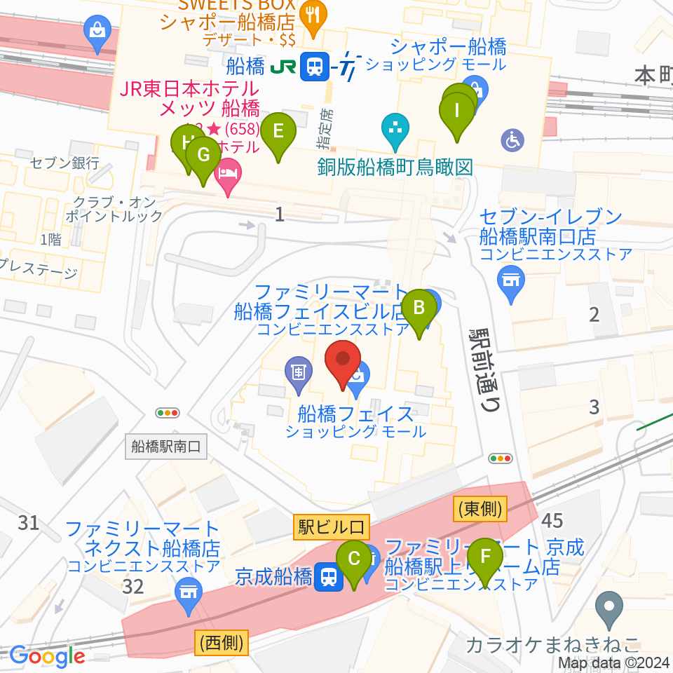 船橋市民文化創造館 きららホール周辺のカフェ一覧地図