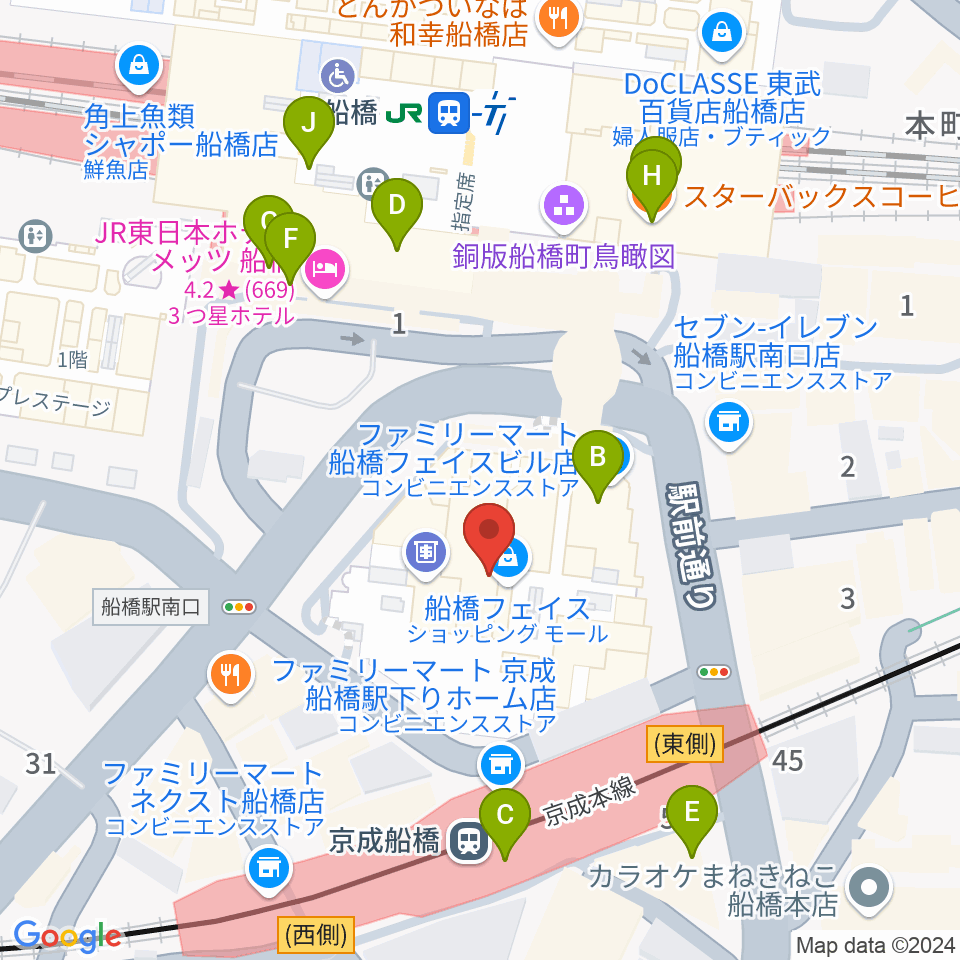 船橋市民文化創造館 きららホール周辺のカフェ一覧地図