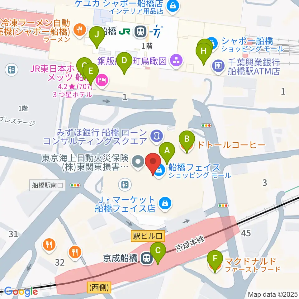 船橋市民文化創造館 きららホール周辺のカフェ一覧地図