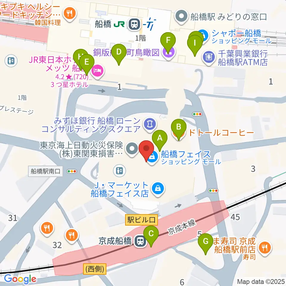 船橋市民文化創造館 きららホール周辺のカフェ一覧地図