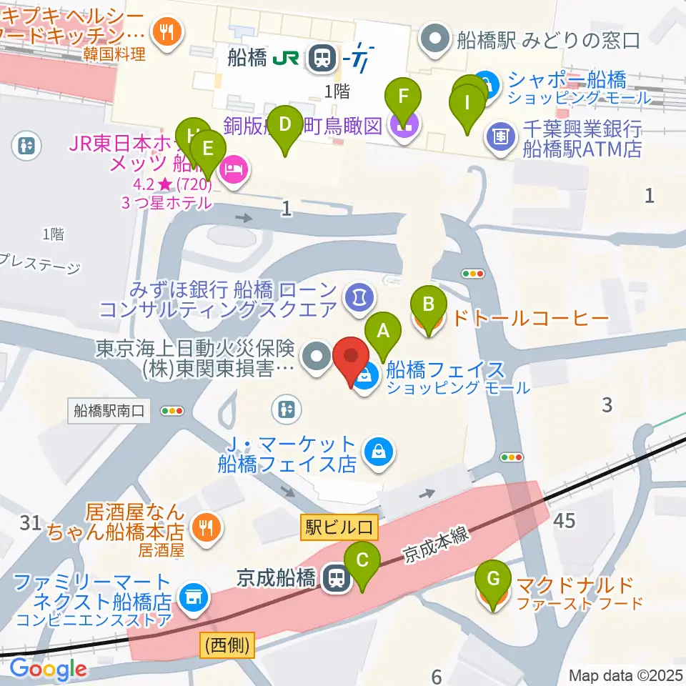 船橋市民文化創造館 きららホール周辺のカフェ一覧地図