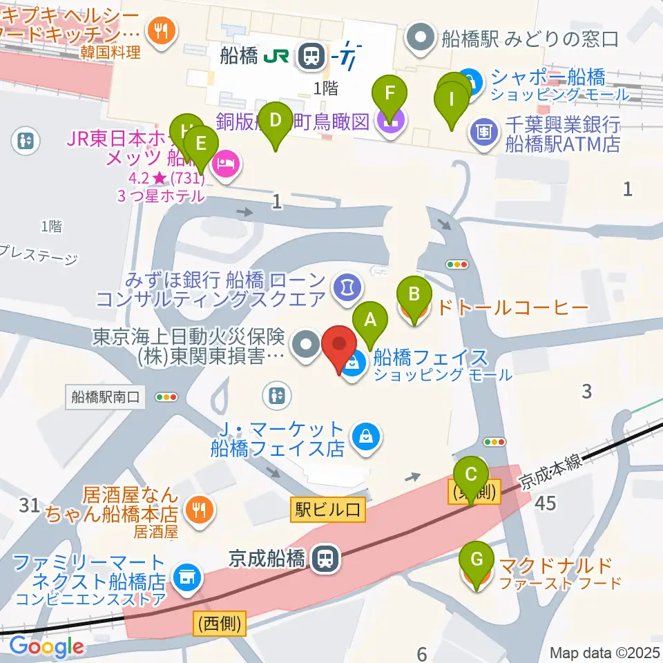 船橋市民文化創造館 きららホール周辺のカフェ一覧地図
