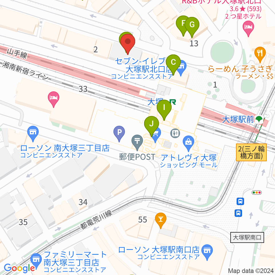 スタジオ音楽館 大塚駅前店周辺のカフェ一覧地図