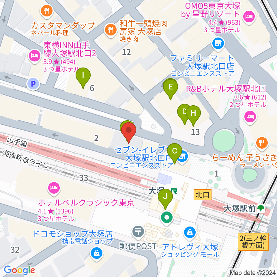 スタジオ音楽館 大塚駅前店周辺のカフェ一覧地図