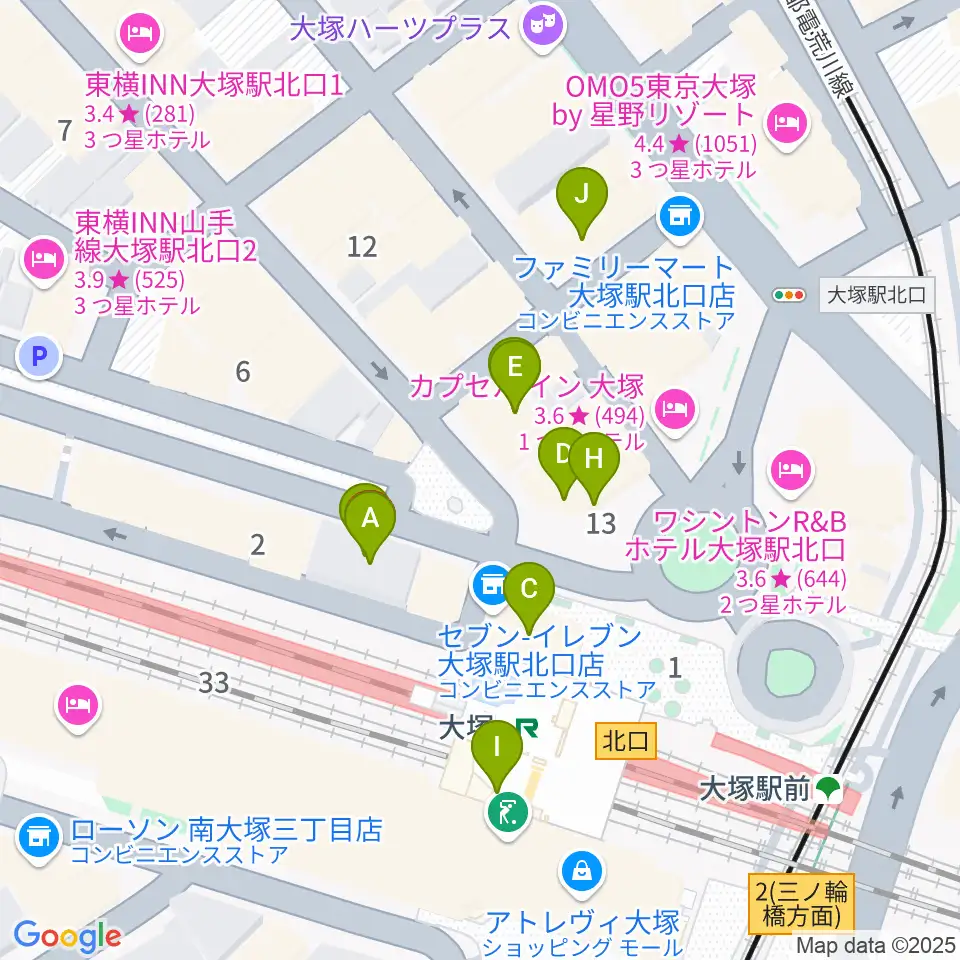 スタジオ音楽館 大塚駅前店周辺のカフェ一覧地図