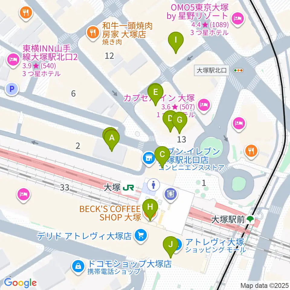 スタジオ音楽館 大塚駅前店周辺のカフェ一覧地図