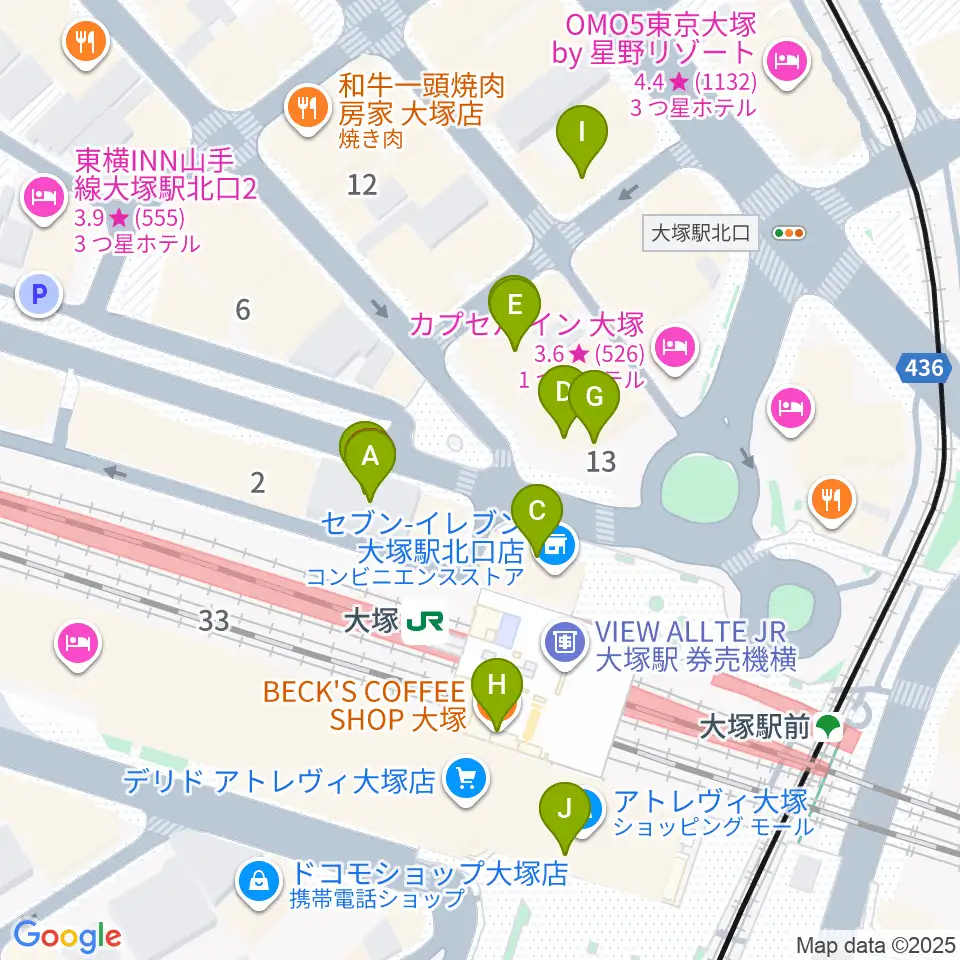 スタジオ音楽館 大塚駅前店周辺のカフェ一覧地図