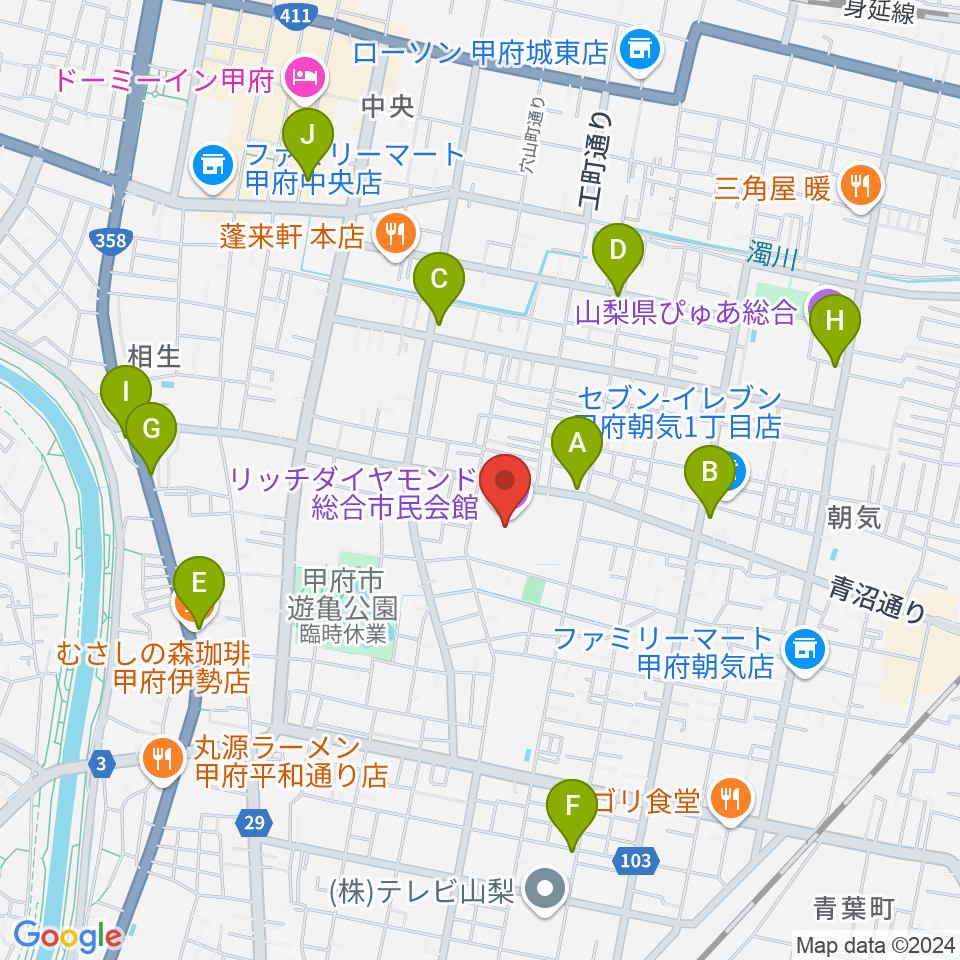 リッチダイヤモンド総合市民会館周辺のカフェ一覧地図