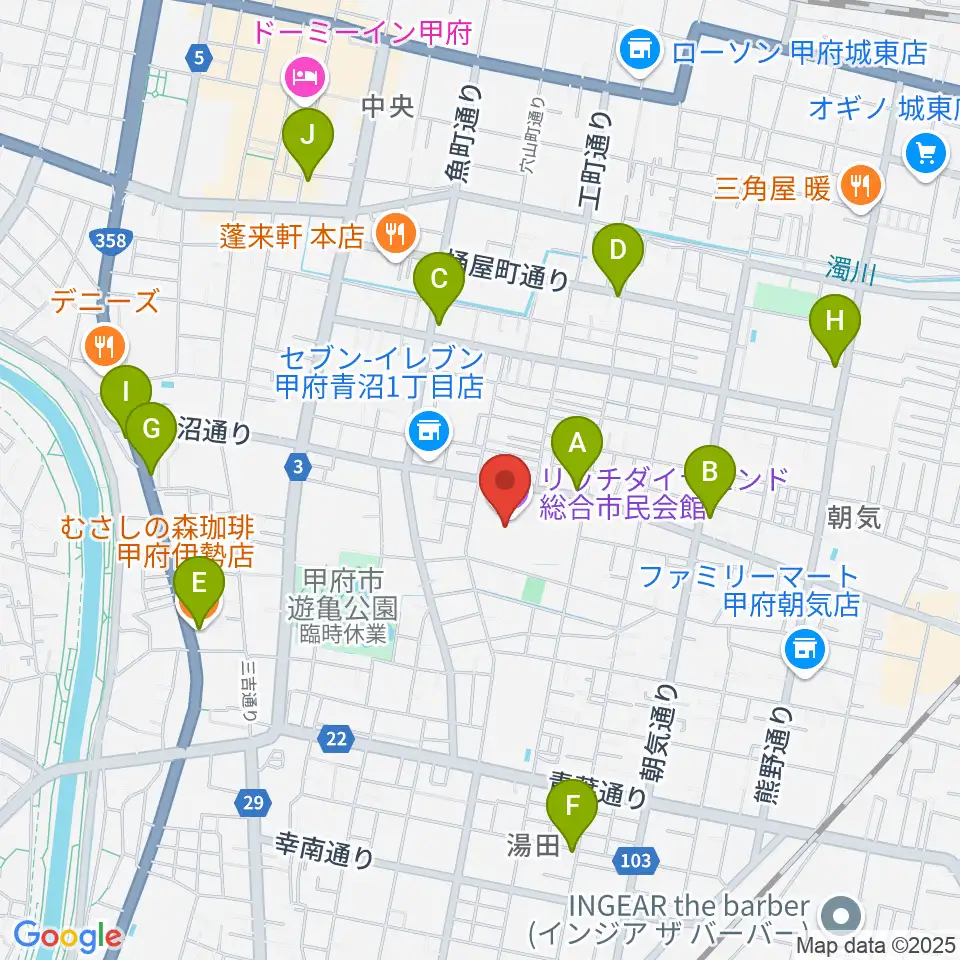 リッチダイヤモンド総合市民会館周辺のカフェ一覧地図