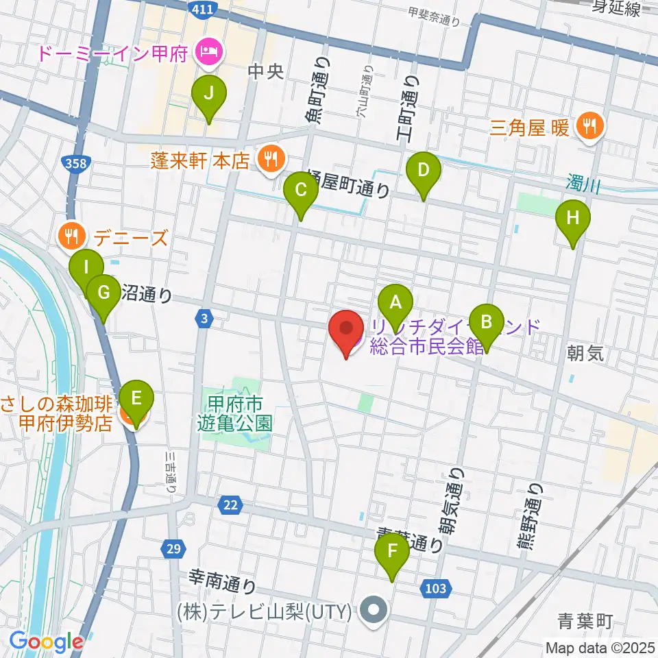 リッチダイヤモンド総合市民会館周辺のカフェ一覧地図
