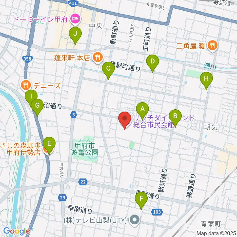 リッチダイヤモンド総合市民会館周辺のカフェ一覧地図