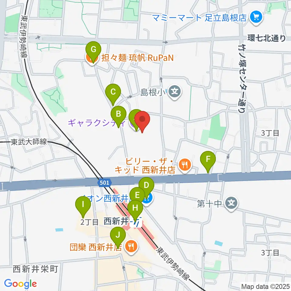 西新井文化ホール周辺のカフェ一覧地図