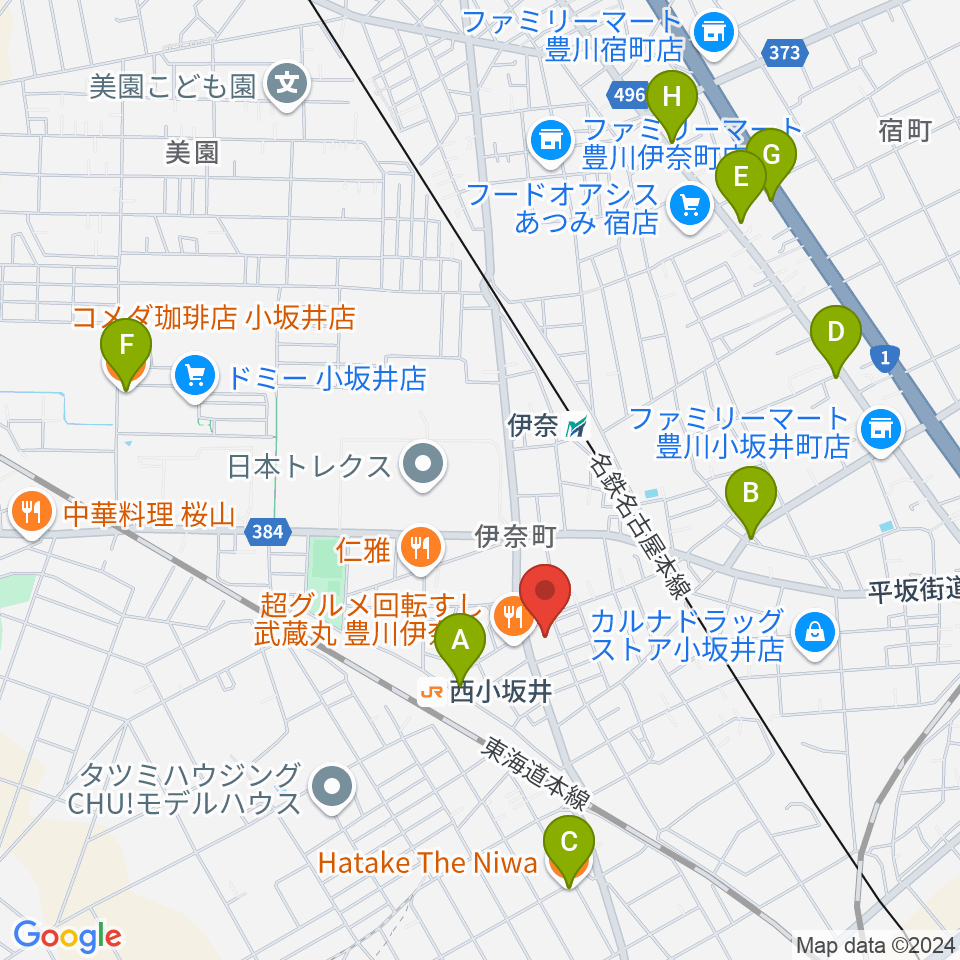 豊川市小坂井文化会館フロイデンホール周辺のカフェ一覧地図