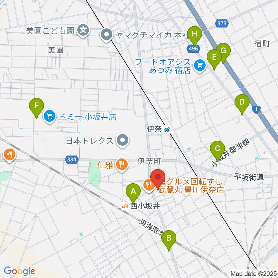 豊川市小坂井文化会館フロイデンホール周辺のカフェ一覧地図