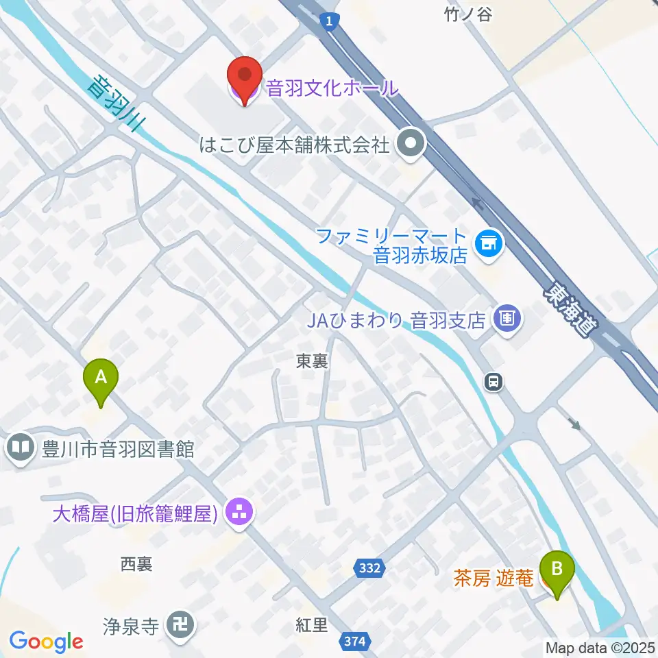 豊川市音羽文化ホール ウィンディアホール周辺のカフェ一覧地図