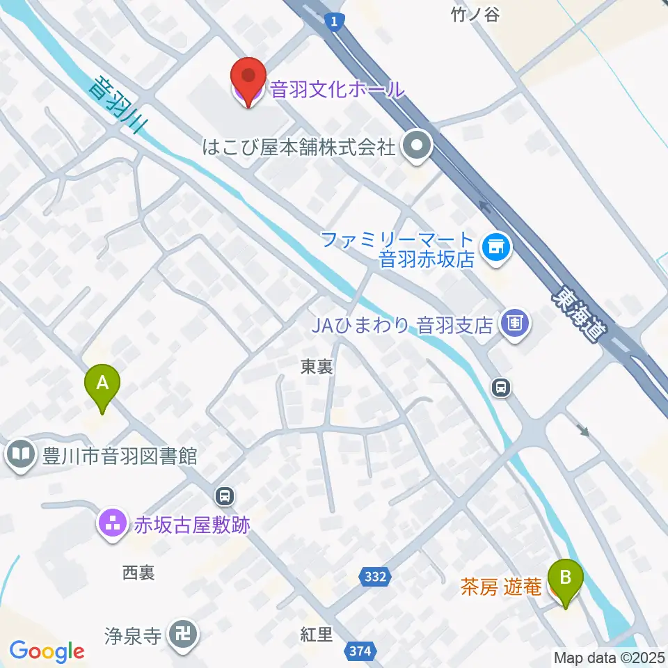 豊川市音羽文化ホール ウィンディアホール周辺のカフェ一覧地図